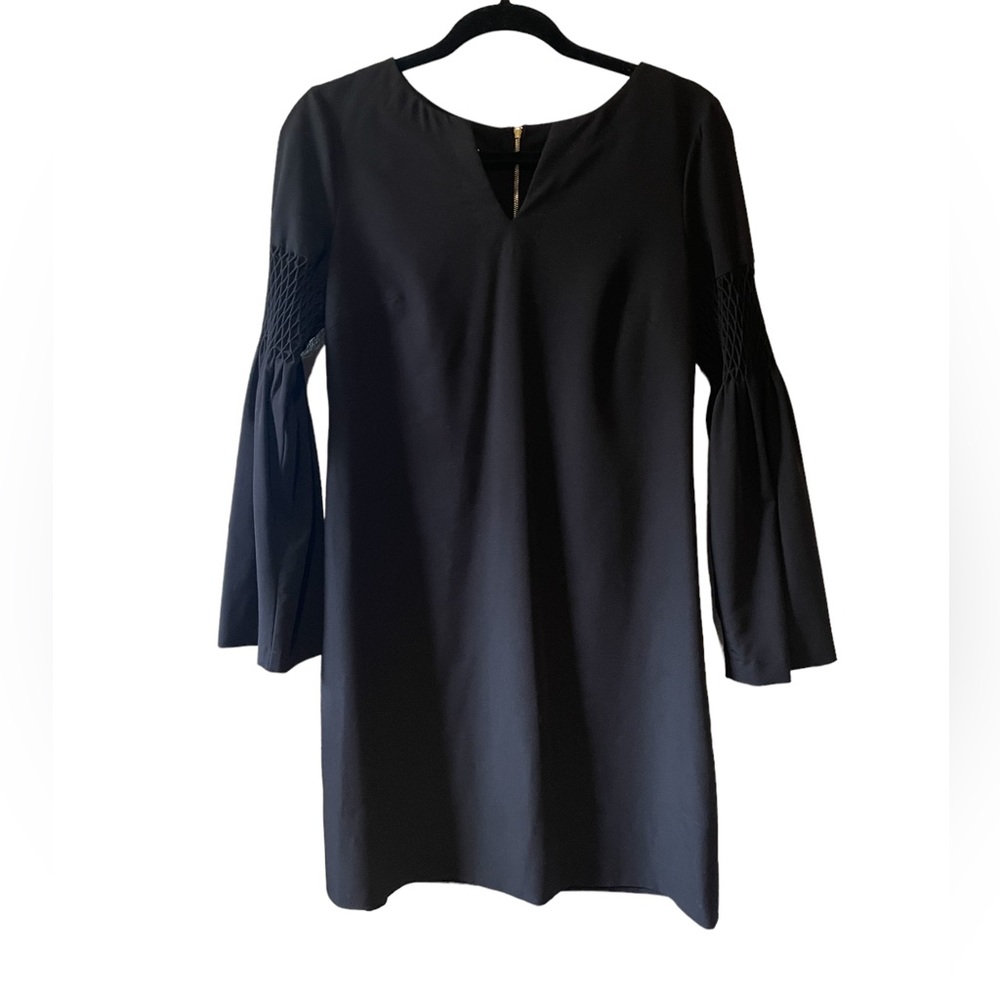 Phoebe Couture Long Bell Sleeve V Neck Boho Dress | Black | Size 6, Medium